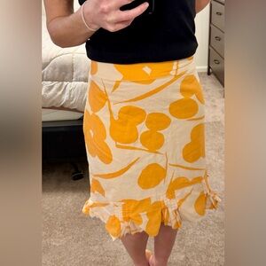 Elevenses Orange and Cream A-Line Linen Skirt